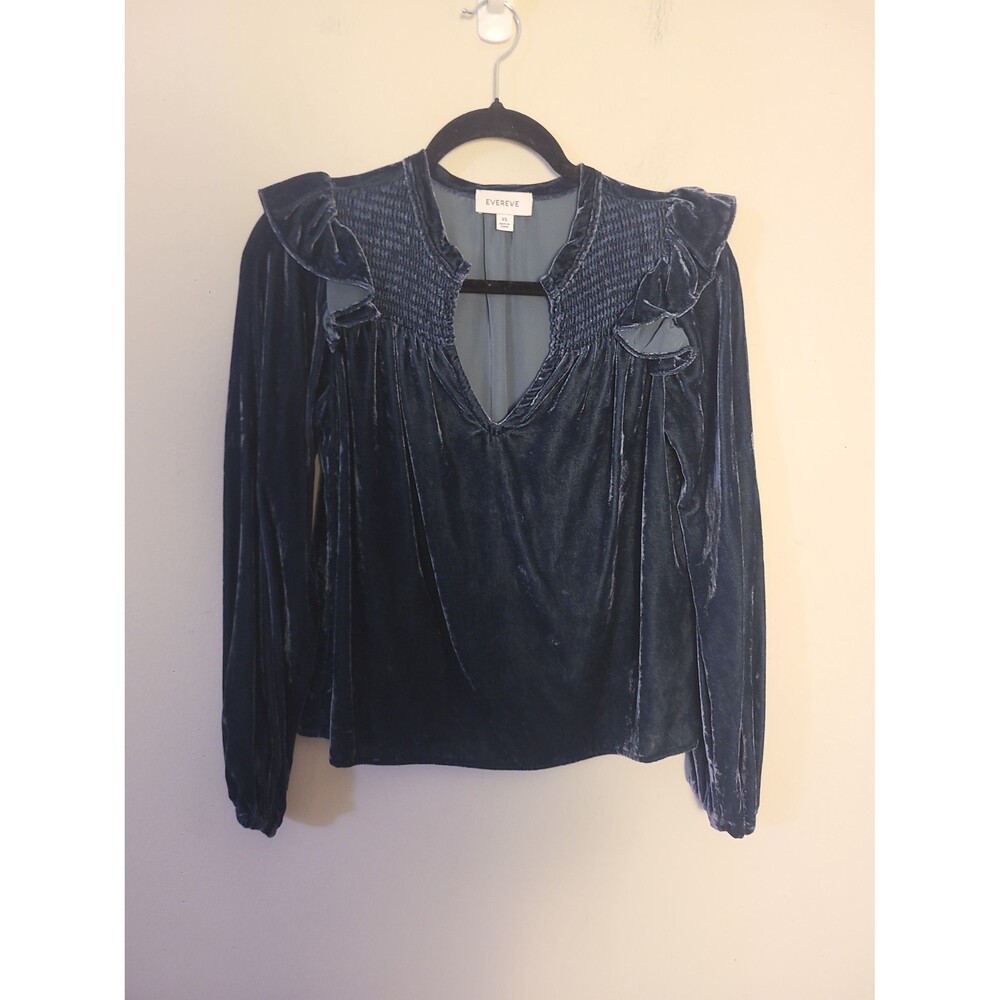 Evereve Dark Blue Velour Top Sz XS Preppy Going Out Casual